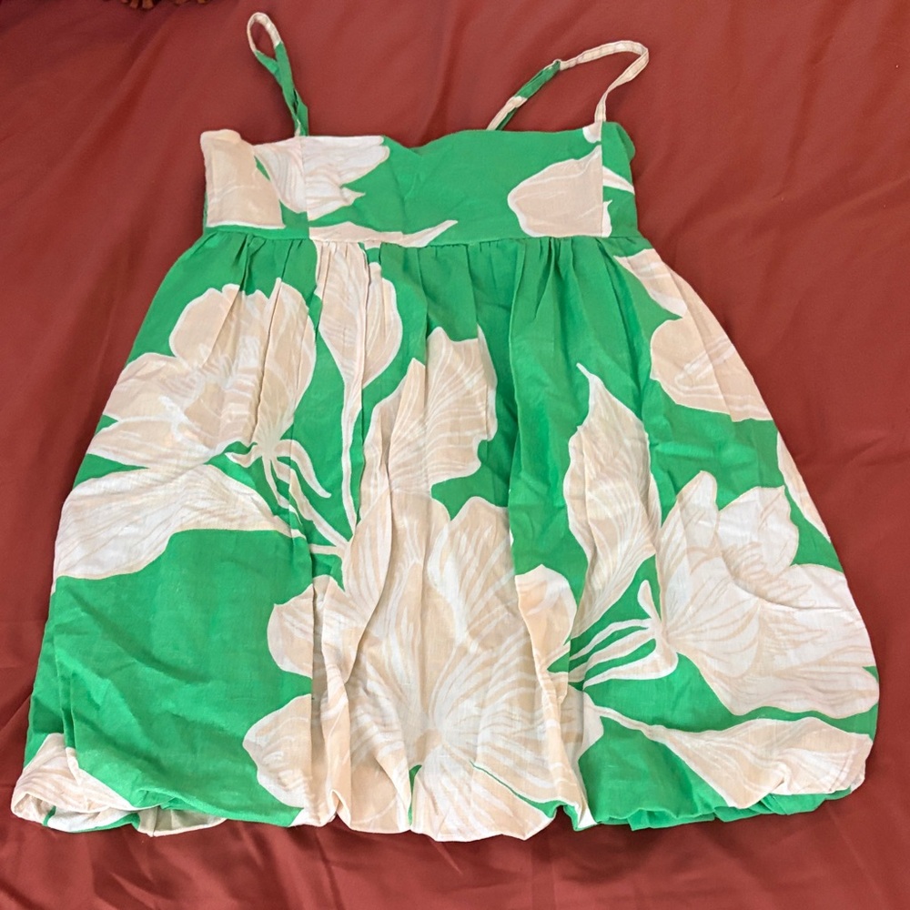 Green Floral Mini Sundress with White Bloom Print